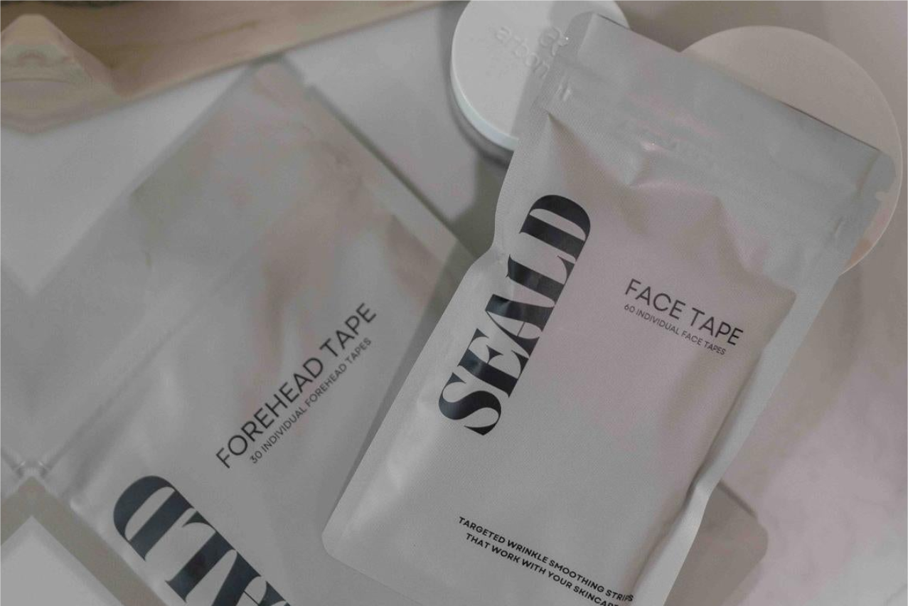 SEALD face tape packaging on a neutral background